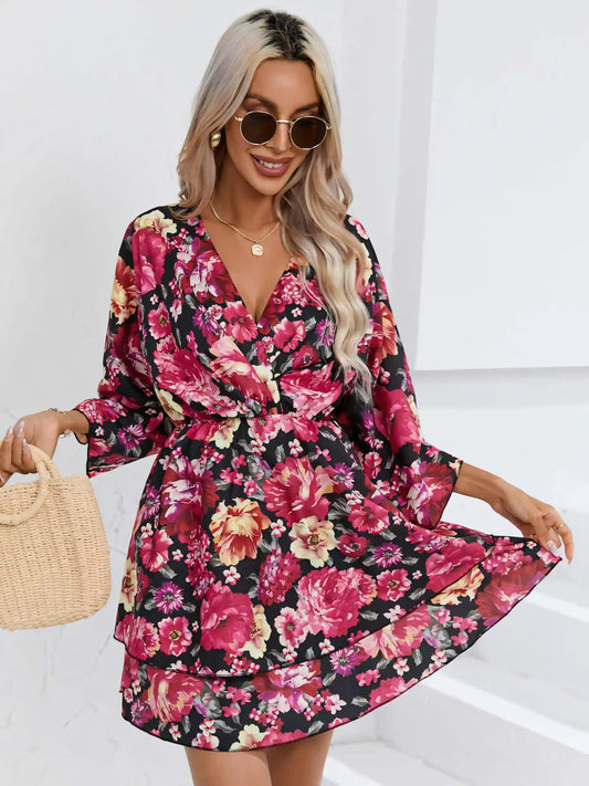 Floral Printed V-Neck Mini Dress