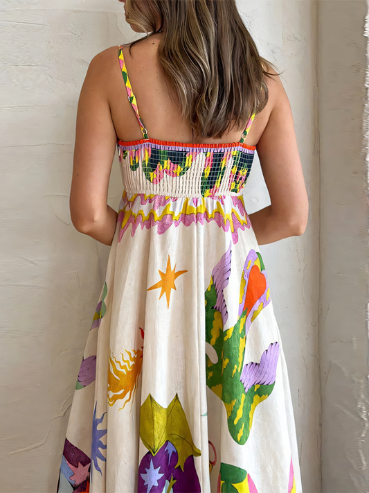 Light Blue Printed High-waist Slip Maxi Dress