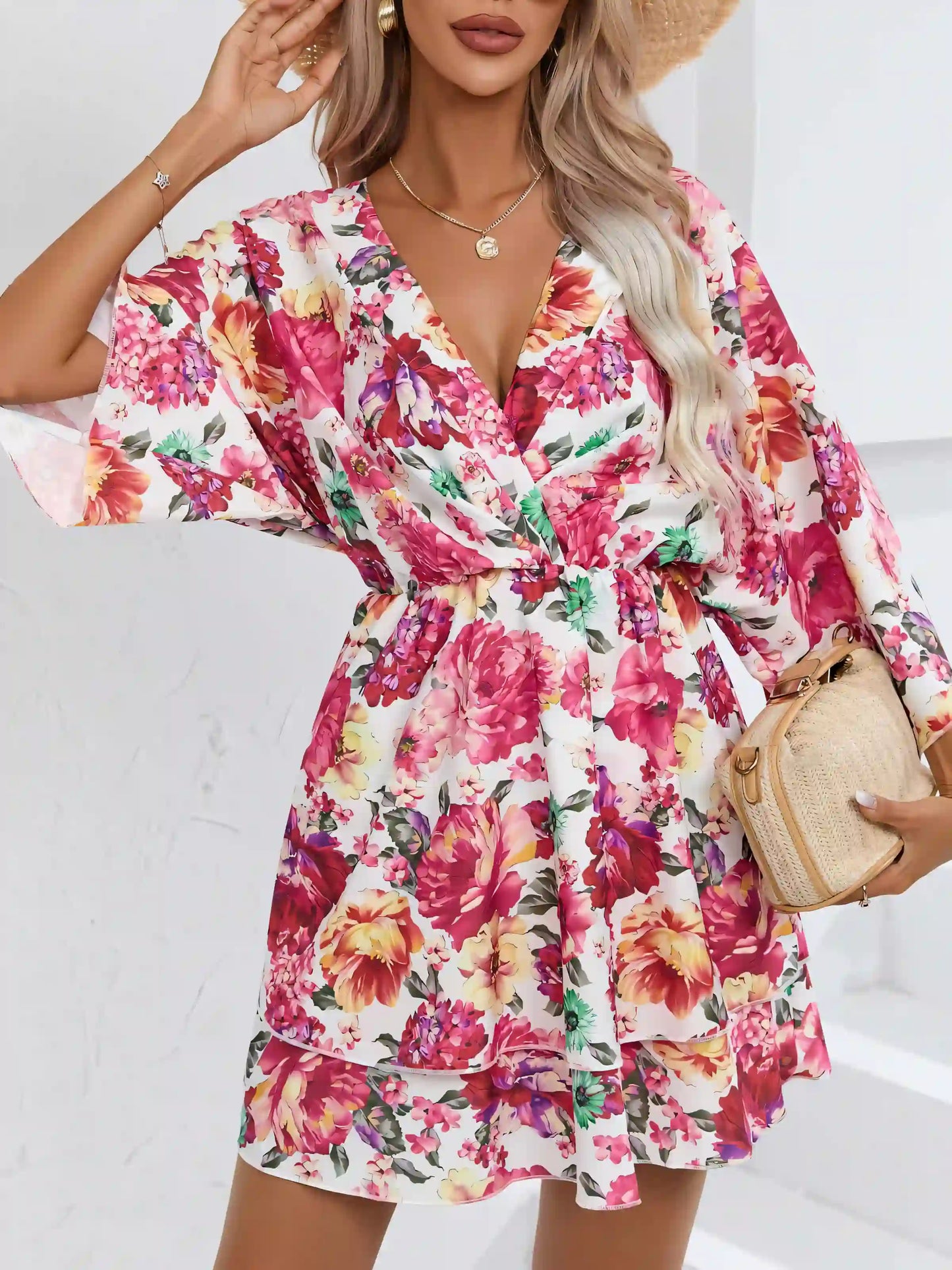 Floral Printed V-Neck Mini Dress