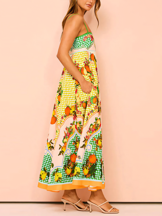 Colorful Printed High-waist Slip Maxi Dress