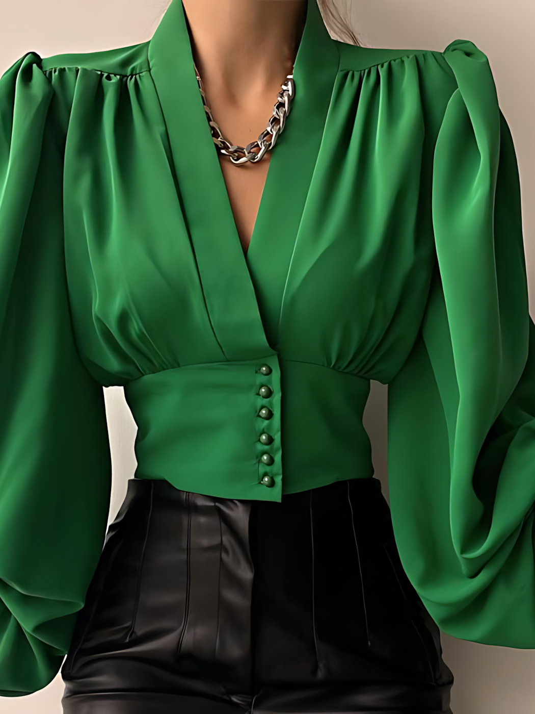 V-neck Bell Sleeves Long-Sleeved Shirt