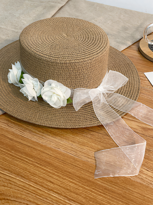 Camellia Flower Straw Beach Hat