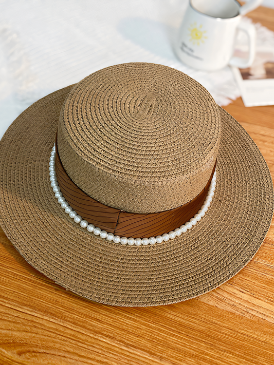 Pearl Satin Straw Beach Hat