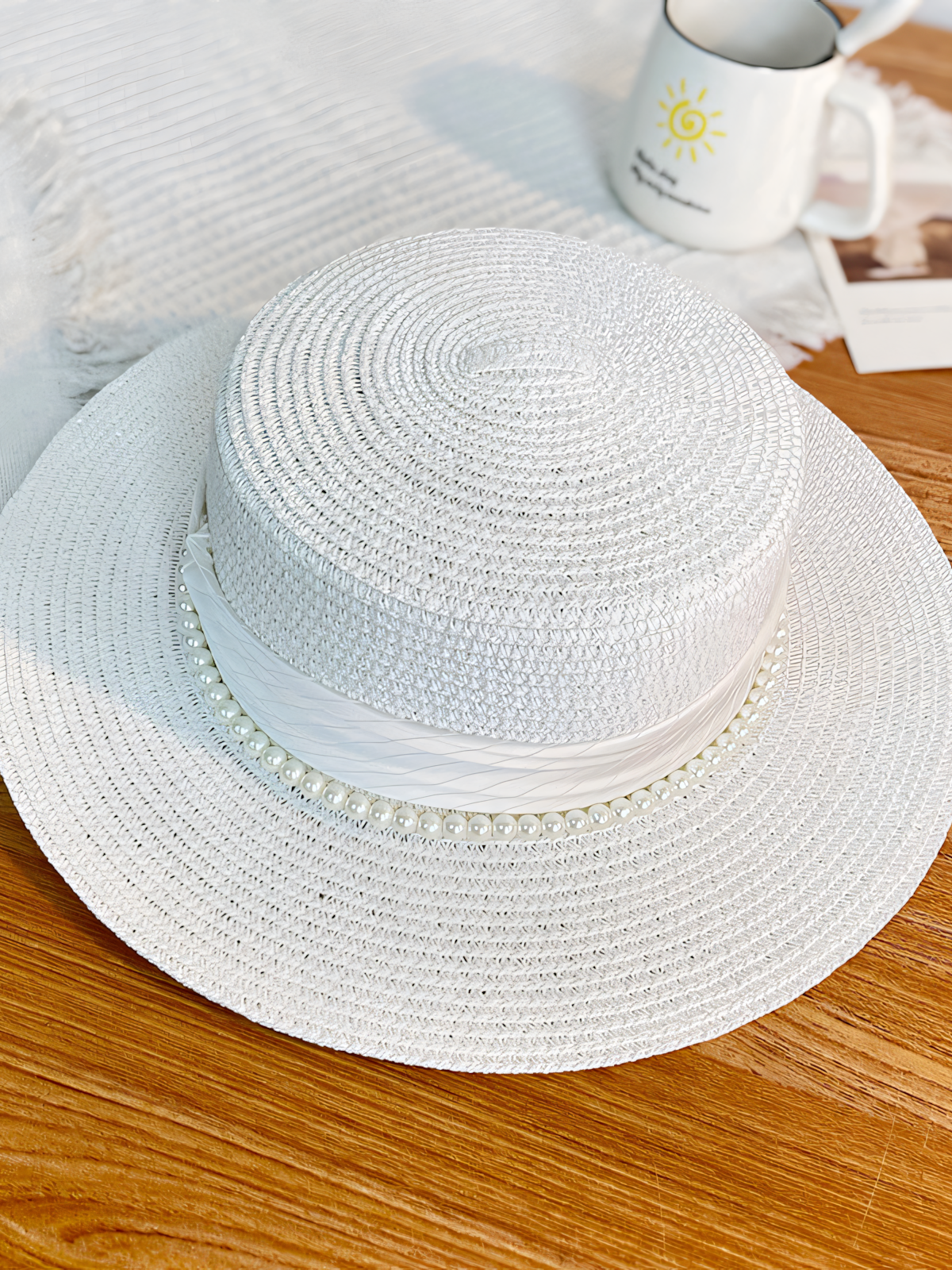 Pearl Satin Straw Beach Hat