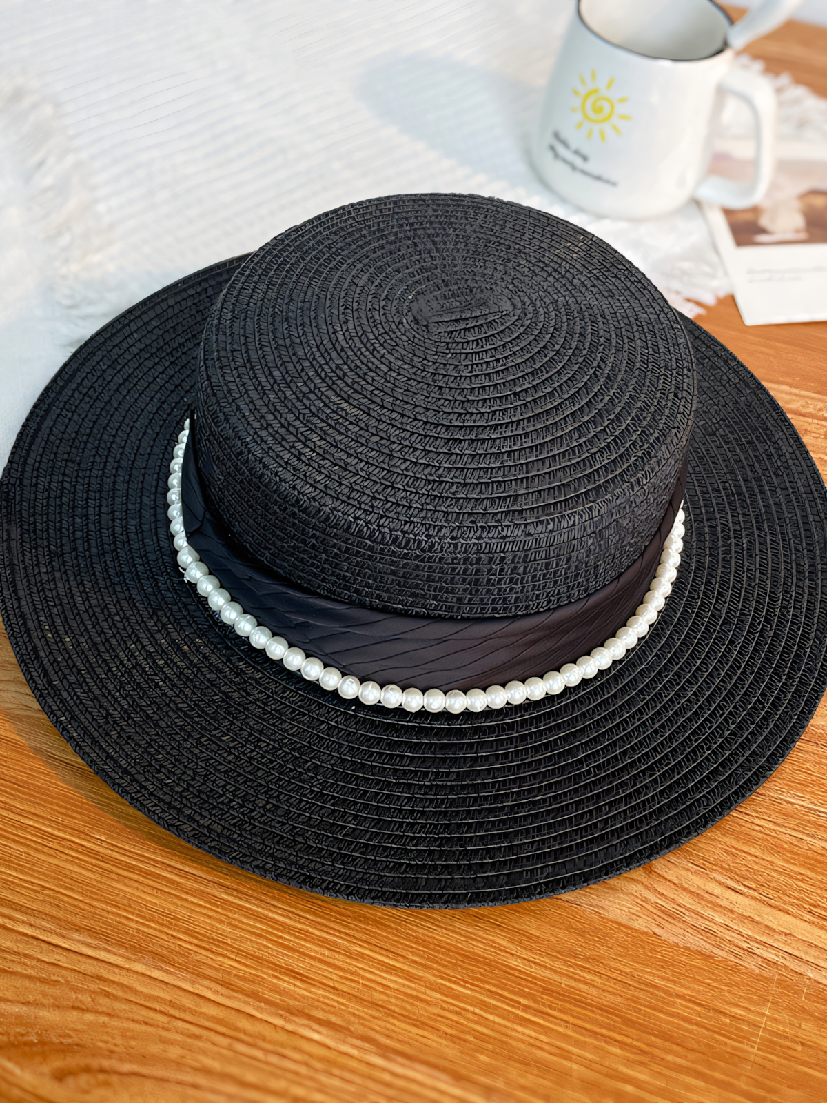 Pearl Satin Straw Beach Hat