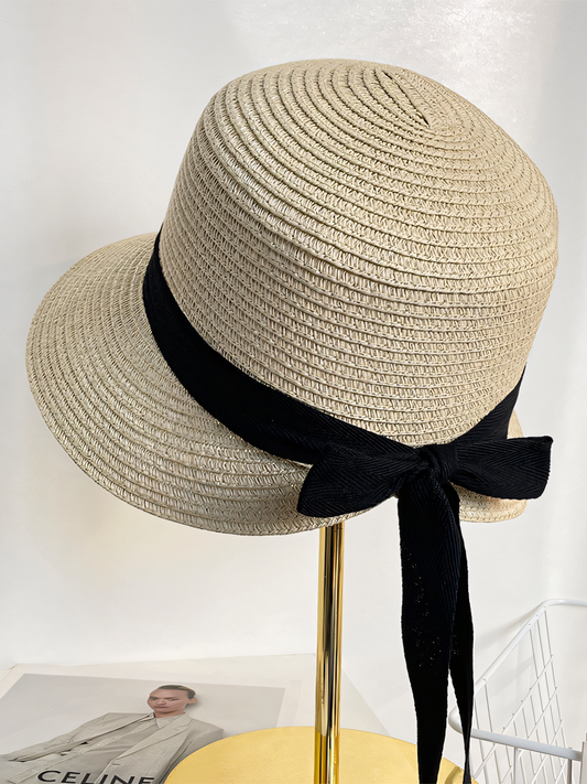 Black Ribbon Straw Beach Hat