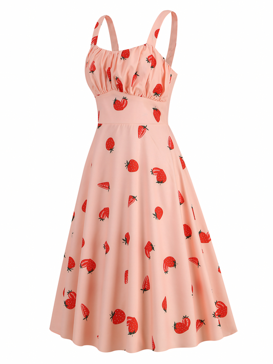 Strawberry Printed Slip Midi Dress