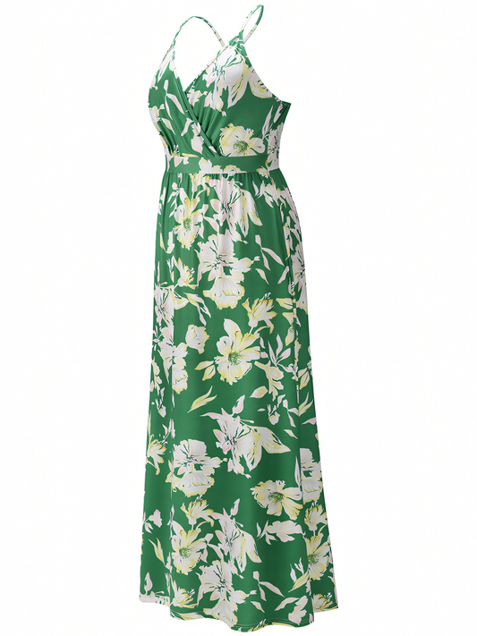 Green Floral Bohemia Halter Maxi Dress