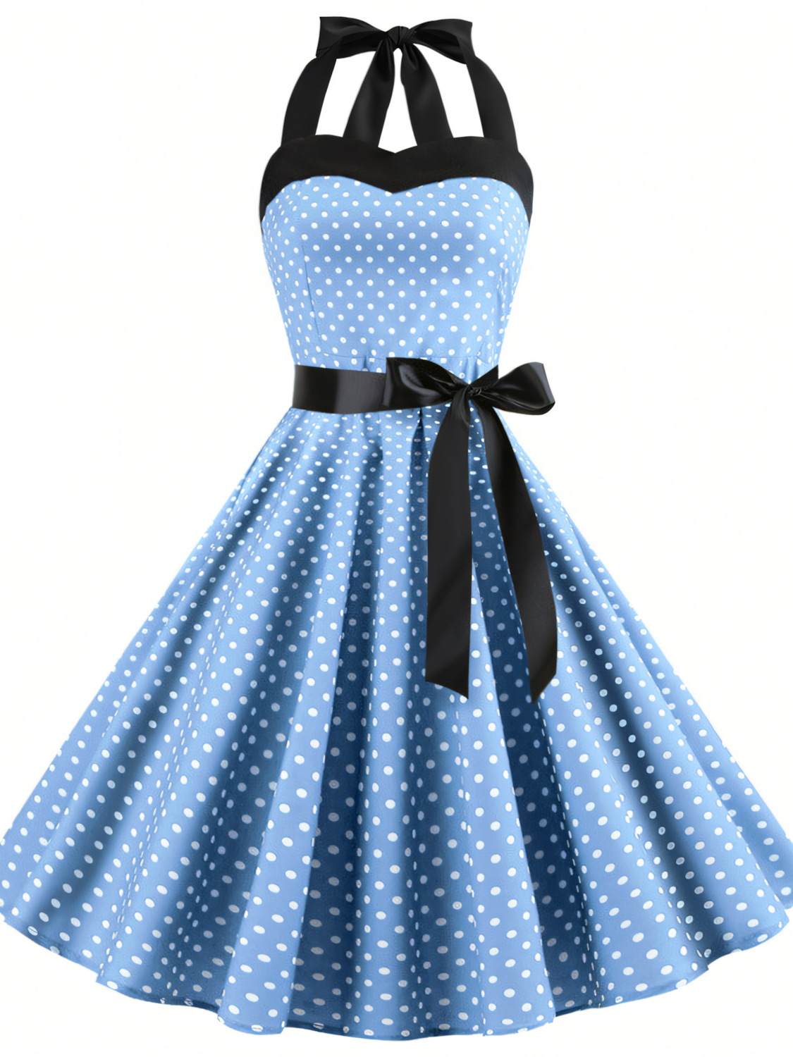 Vintage Polka Dot Halterneck tie Hepburn Midi Dress