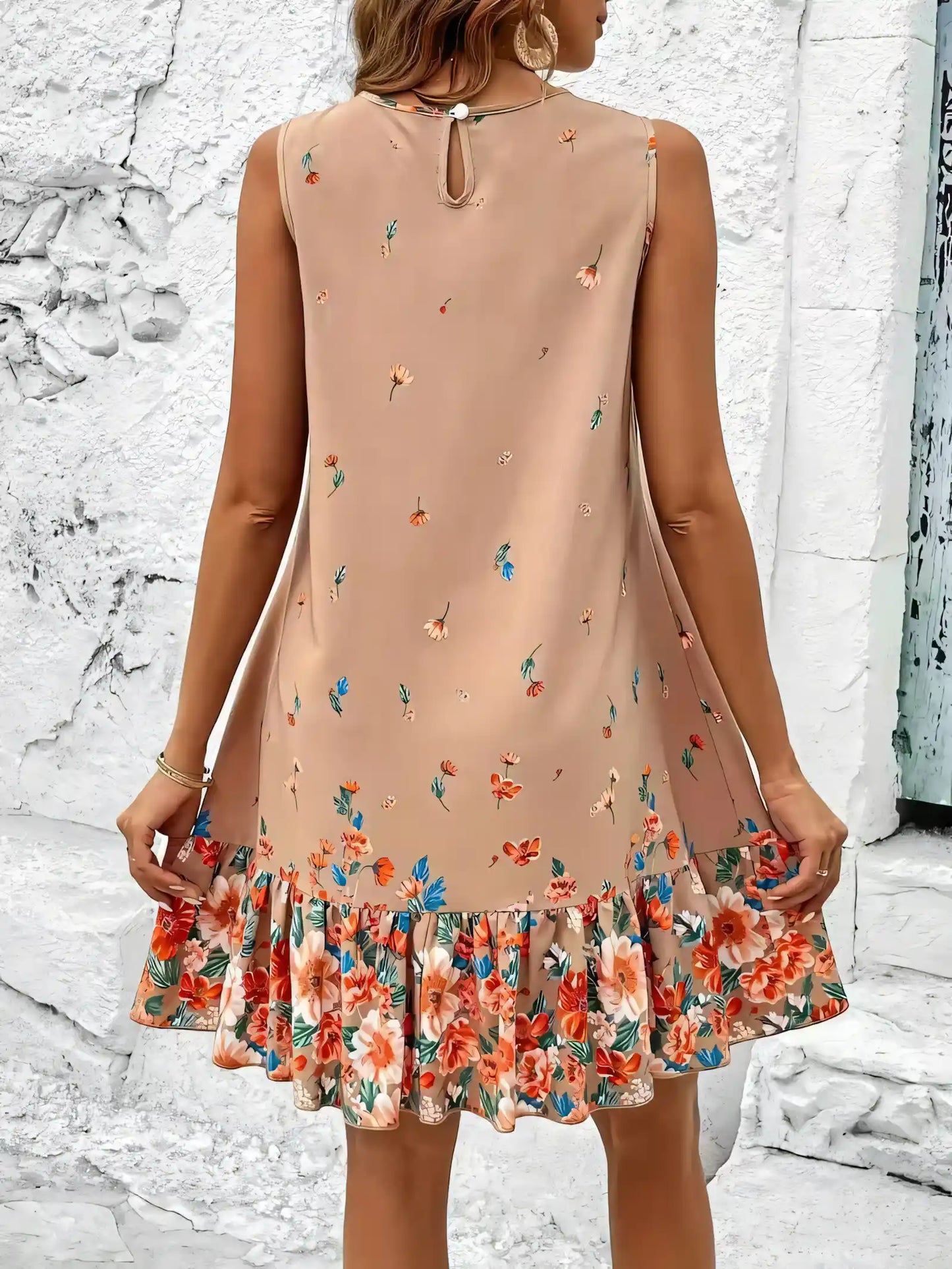 Orange Floral Print Midi Dress