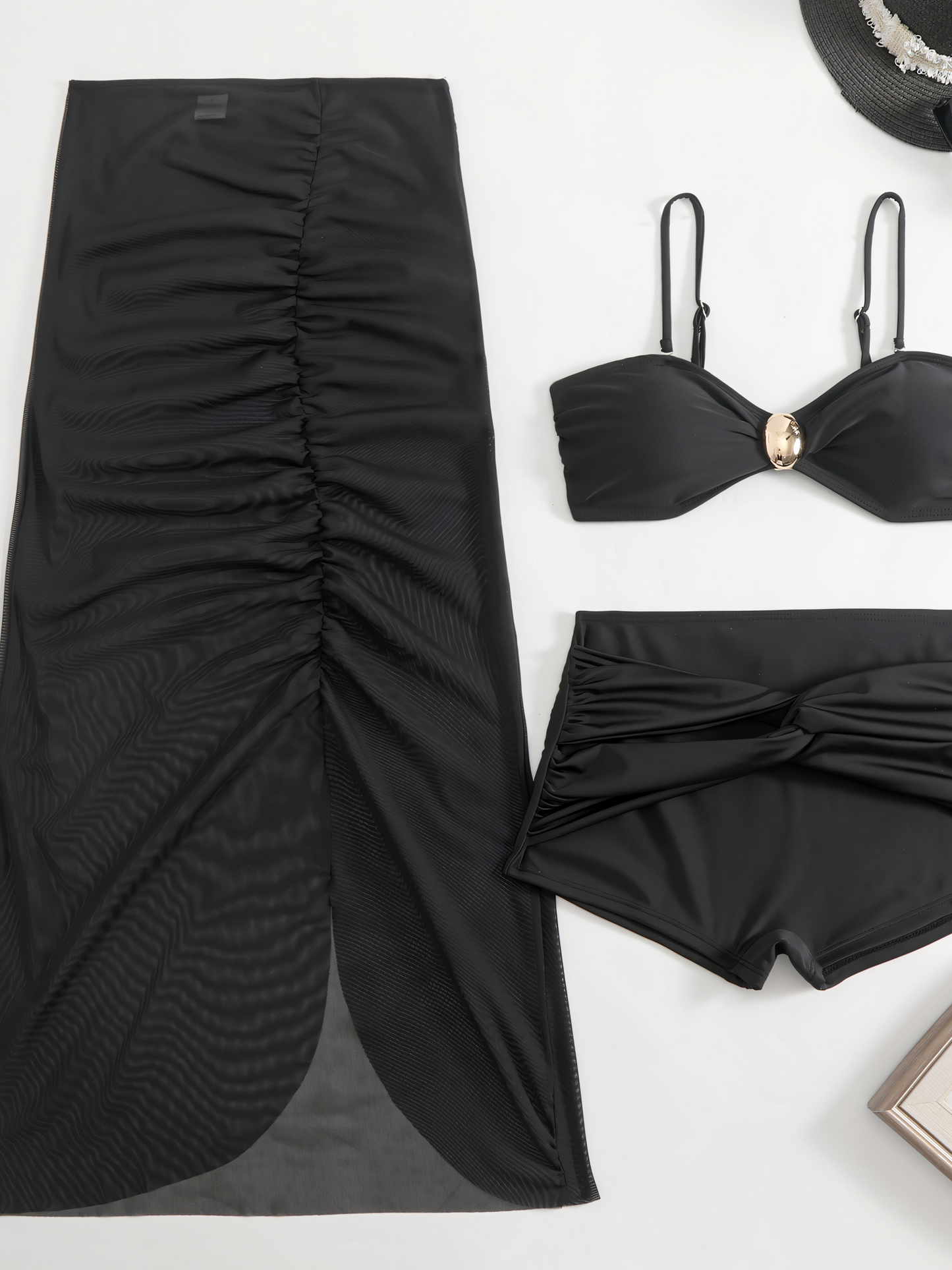 Solid Color Bustier Mesh Tankini Set