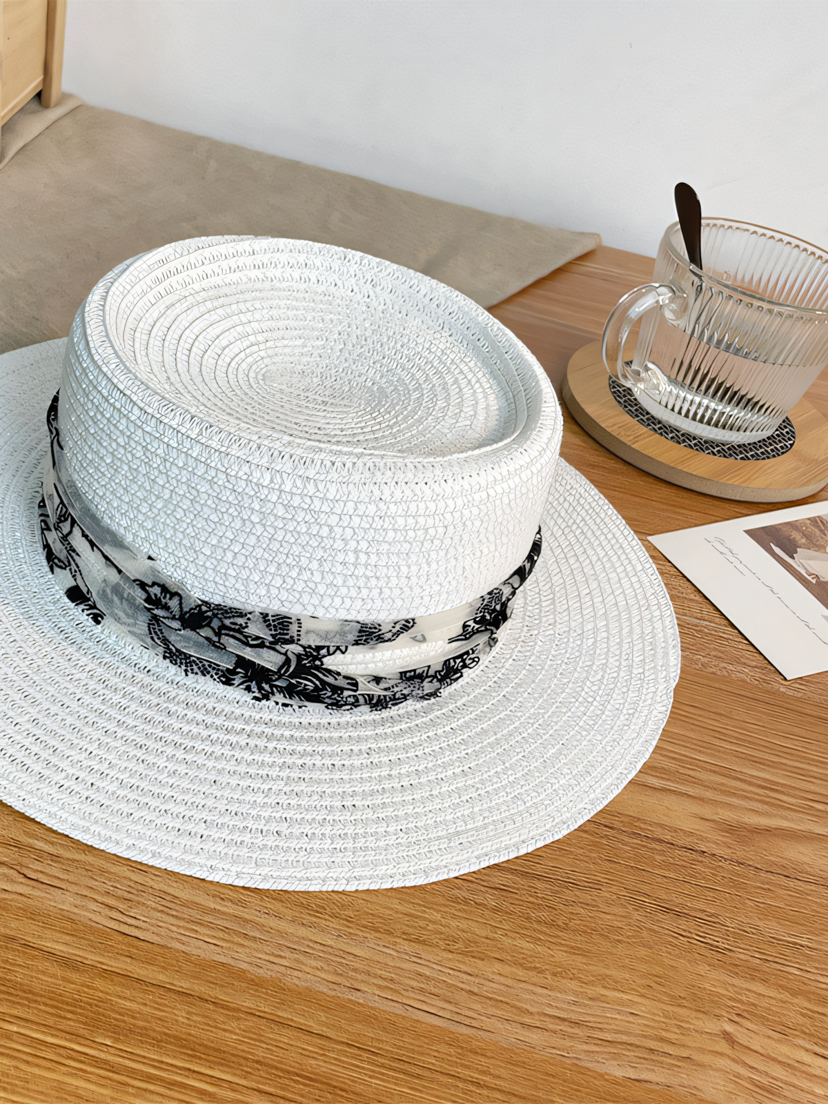 Flat Top Ink Belt Straw Beach Hat