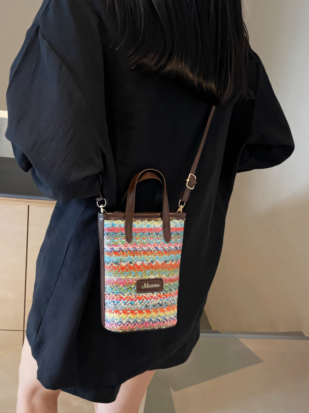 Mini Clashing Straw Bucket Bag