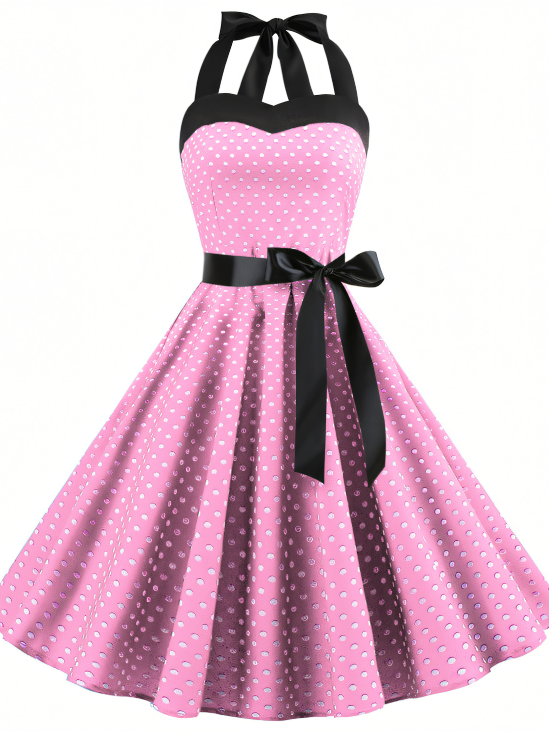 Vintage Polka Dot Halterneck tie Hepburn Midi Dress