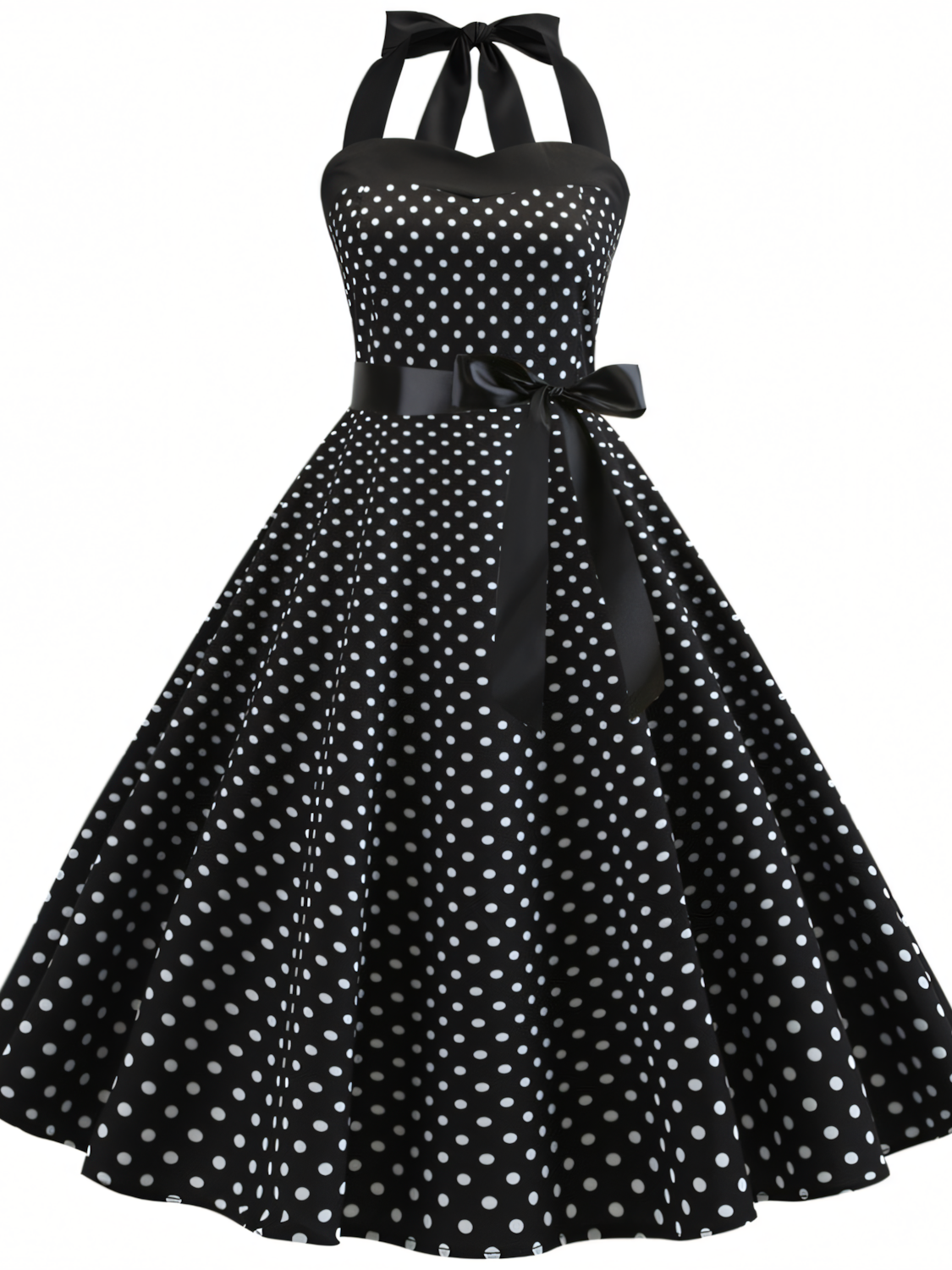 Vintage Polka Dot Halterneck tie Hepburn Midi Dress