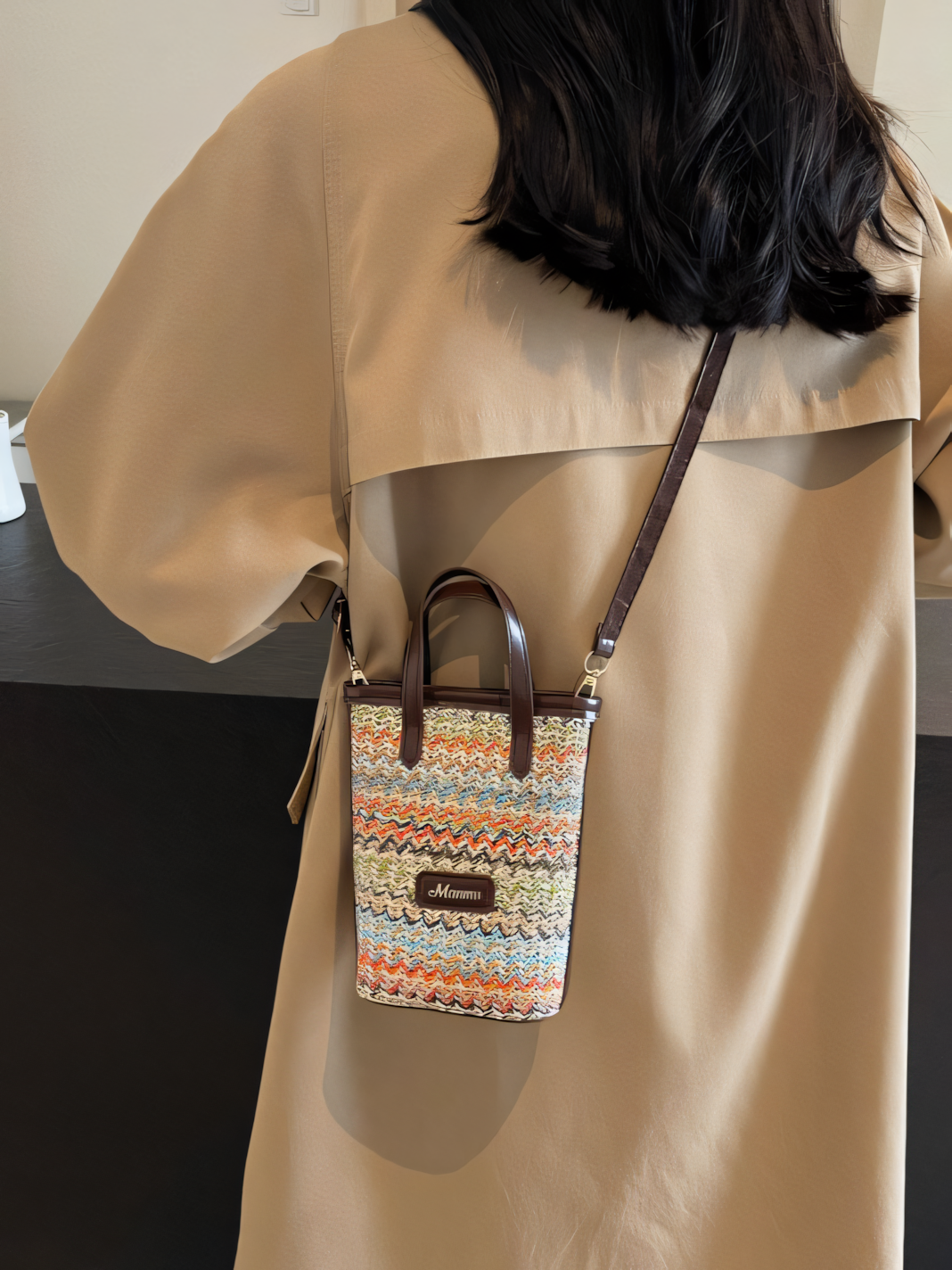 Mini Clashing Straw Bucket Bag