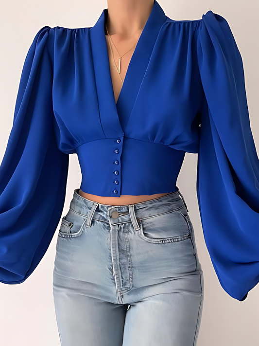 V-neck Bell Sleeves Long-Sleeved Shirt