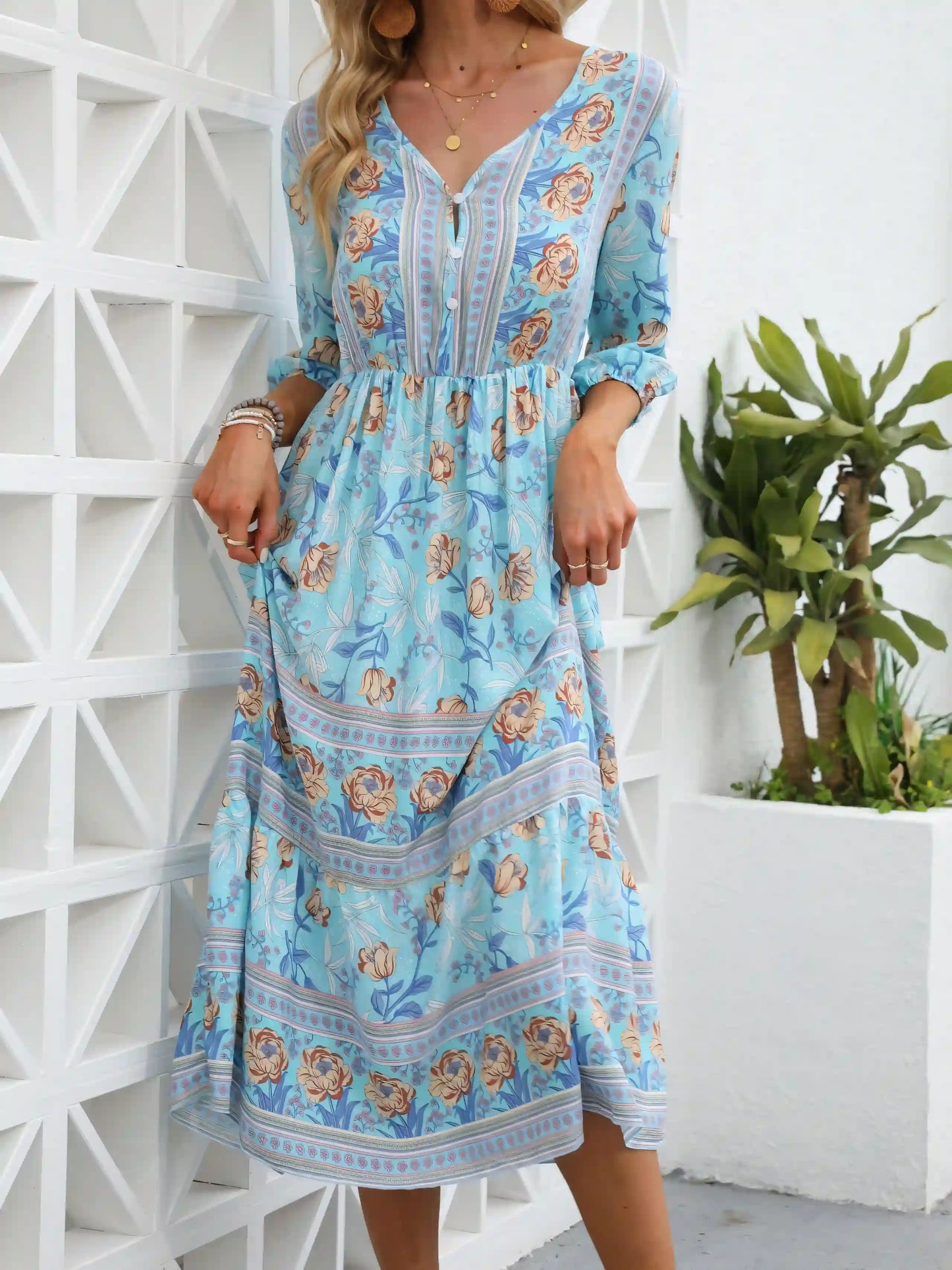 Bohemian Printed A-Line Maxi Dress