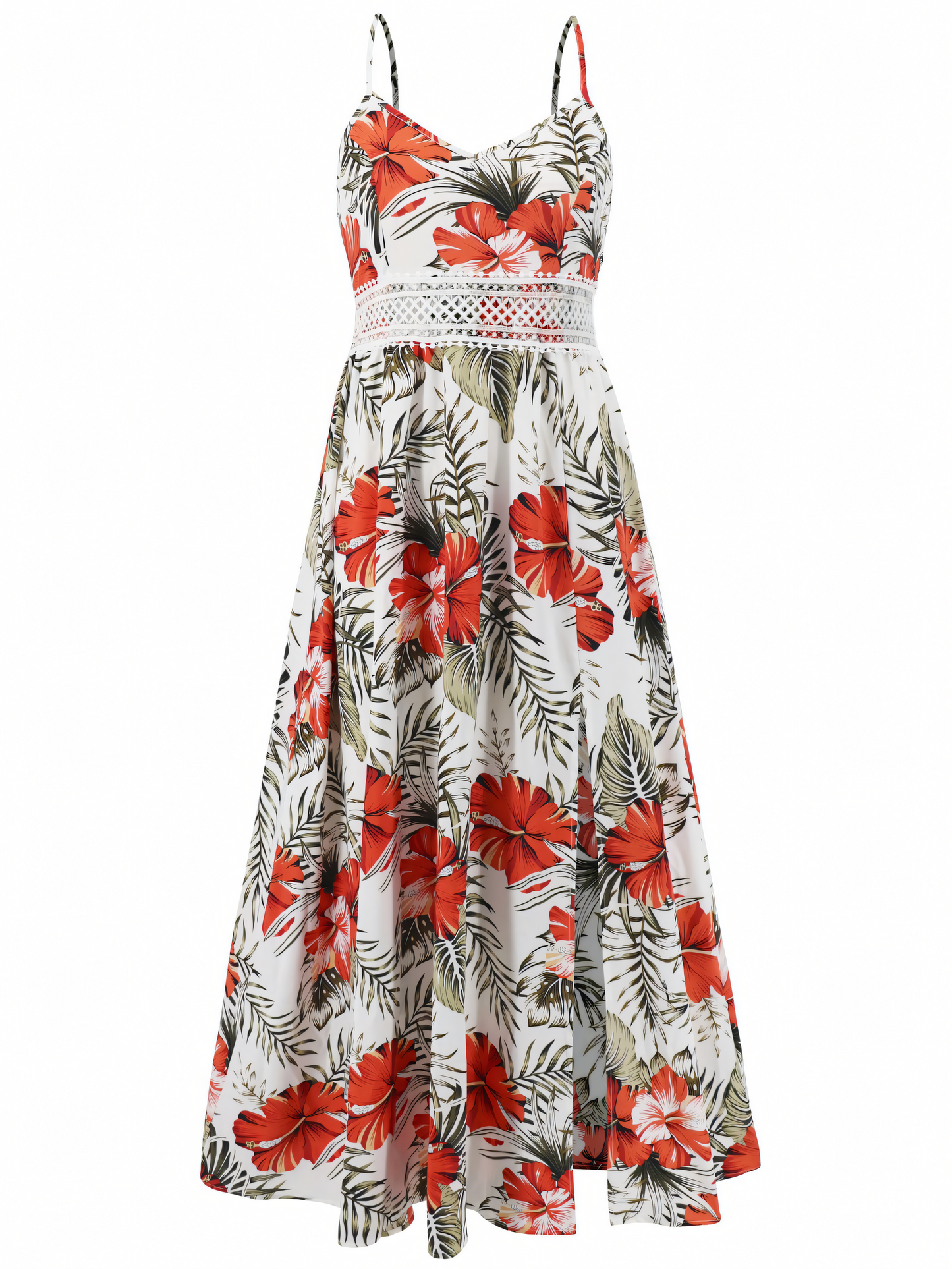 White Printed Bohemia Lace Halter Maxi Dress