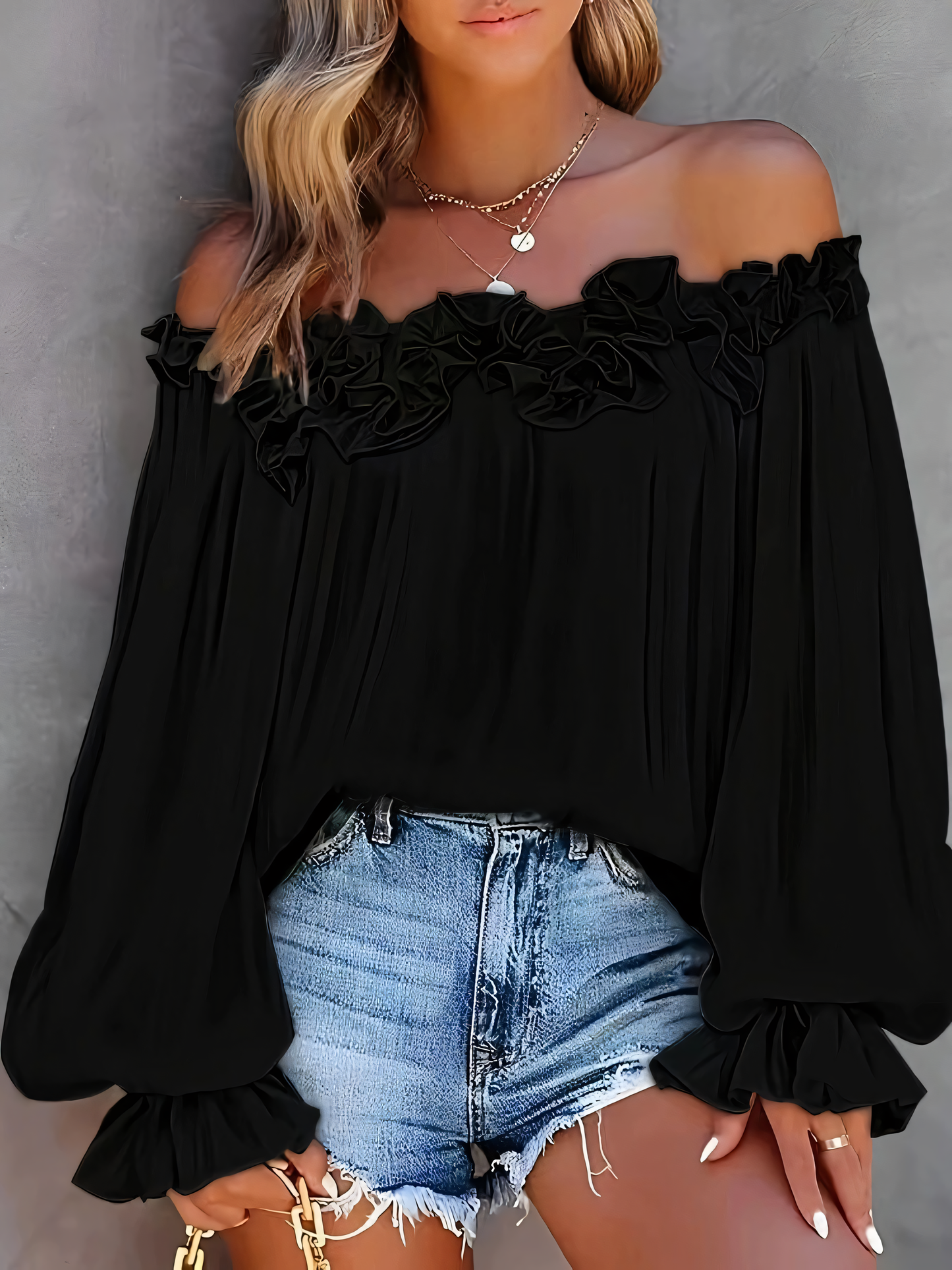 Strapless Ruffle Sleeve Loose Shirt