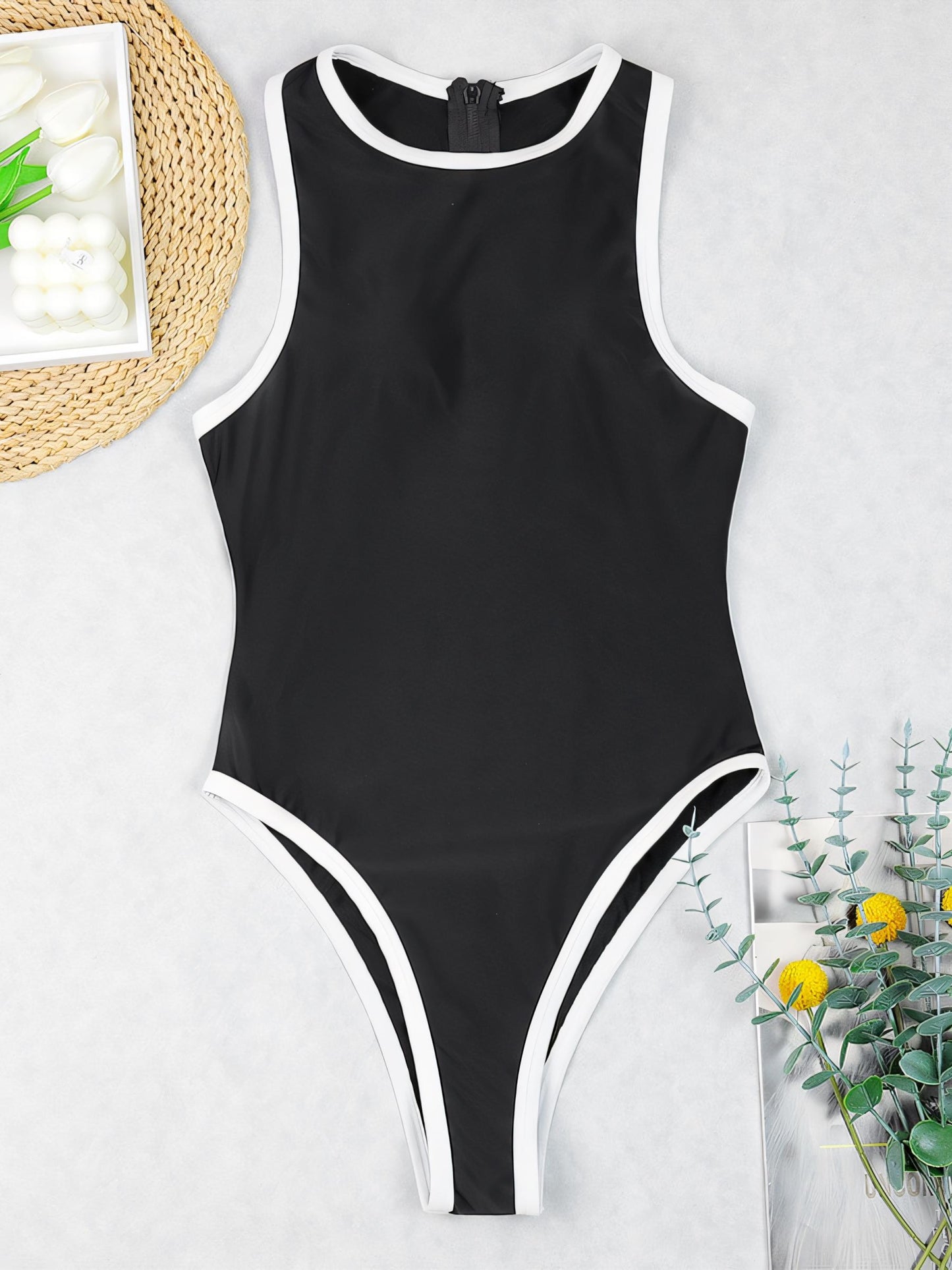 Simple Black White Classic One-Piece Swimsuit