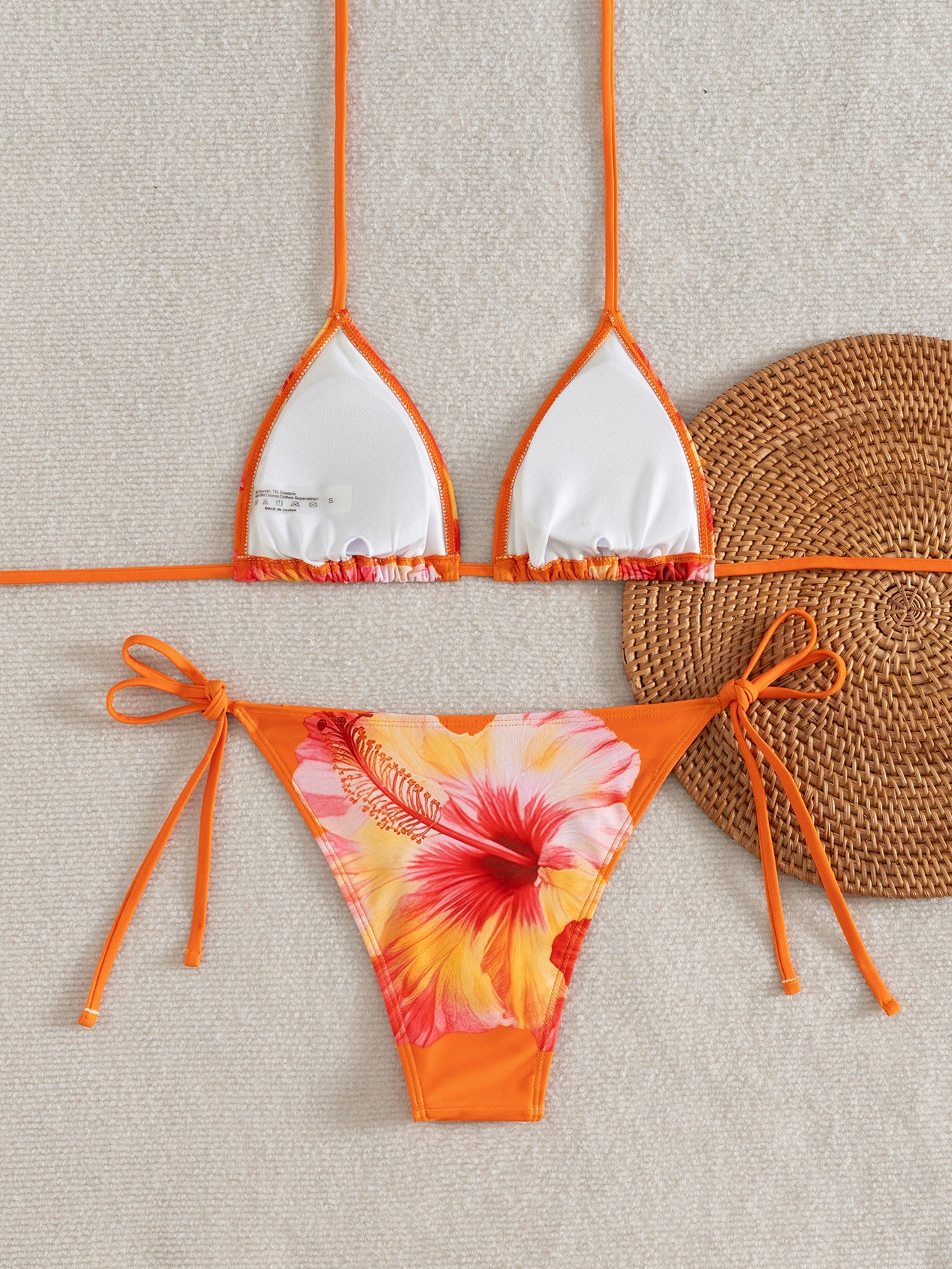 Orange Flower Printed Tie-Side Bikini