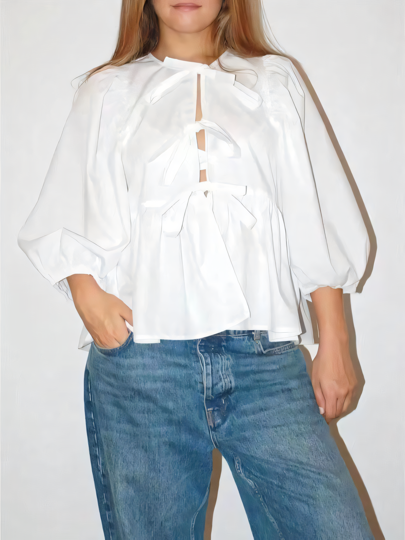 Sweet Casual Lace-Up Solid Color Shirt