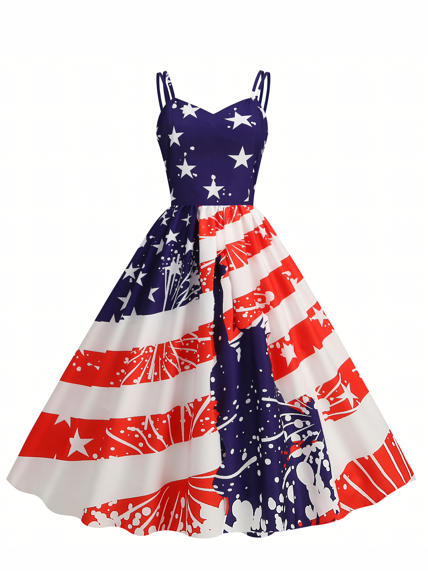 Independence Day Printed Vintage Midi Dress