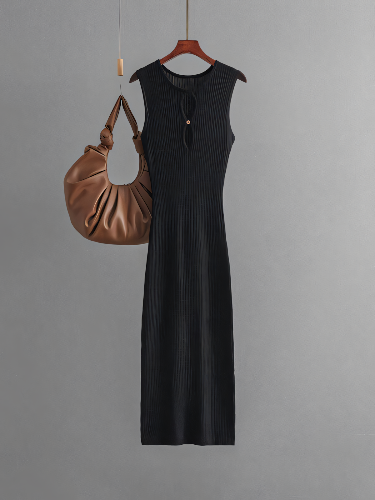 Solid Color Knit Sleeveless Midi Dress