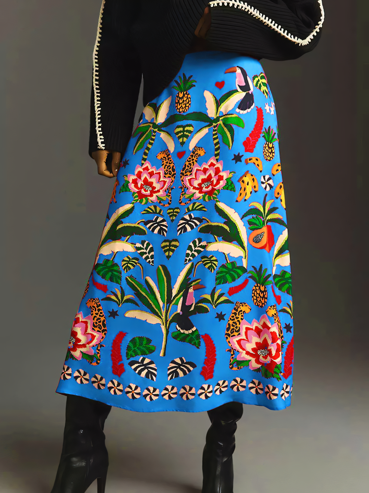 Tropical Botanical Print Vintage Bustier Skirt