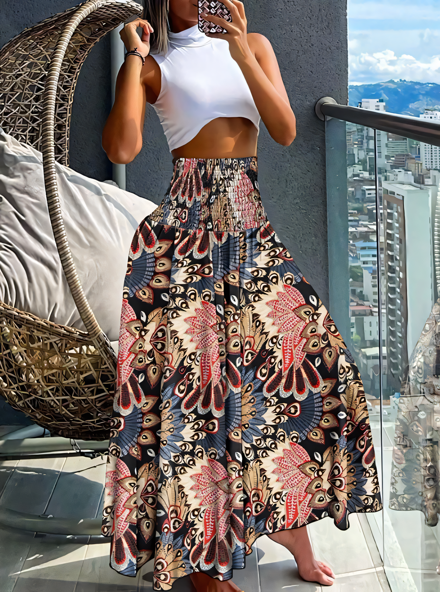 Vintage Bohemian Elasticated Waist Skirt
