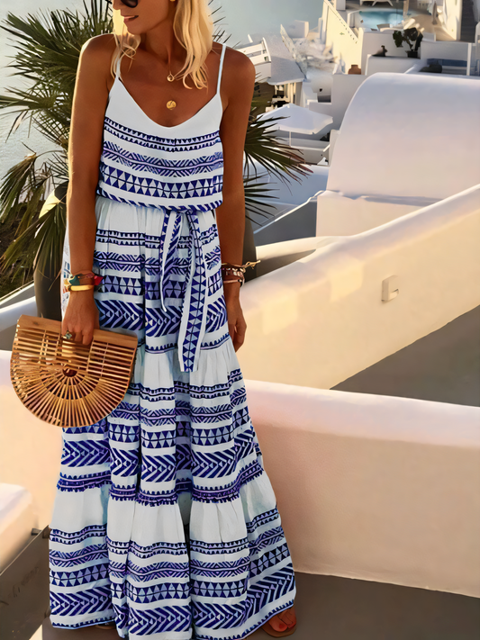 Bohemian V-neck Print Beach Slip Maxi Dress