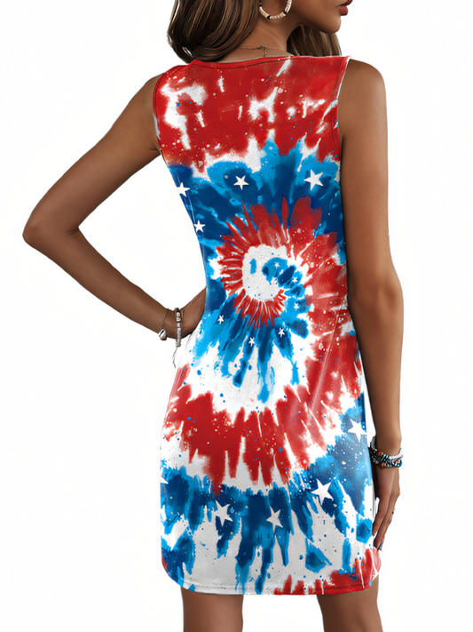Independence Day Tie-Dye Printed Skirt Tank Mini Dress