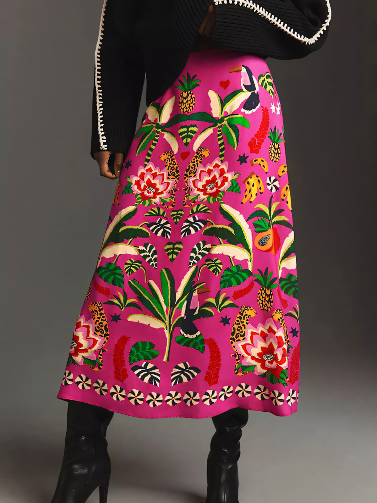 Tropical Botanical Print Vintage Bustier Skirt