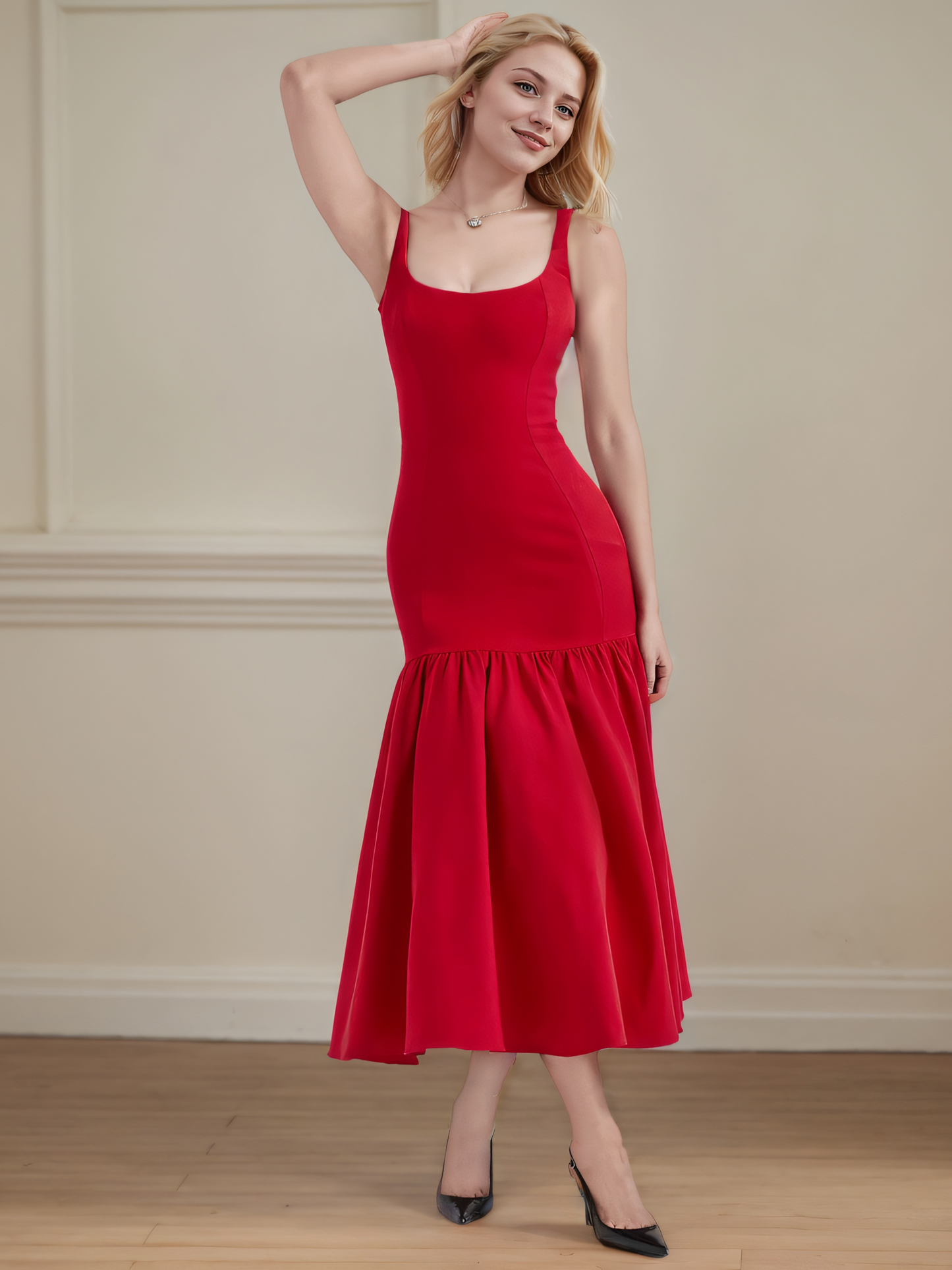 Red Suspender Backless Maxi Dress