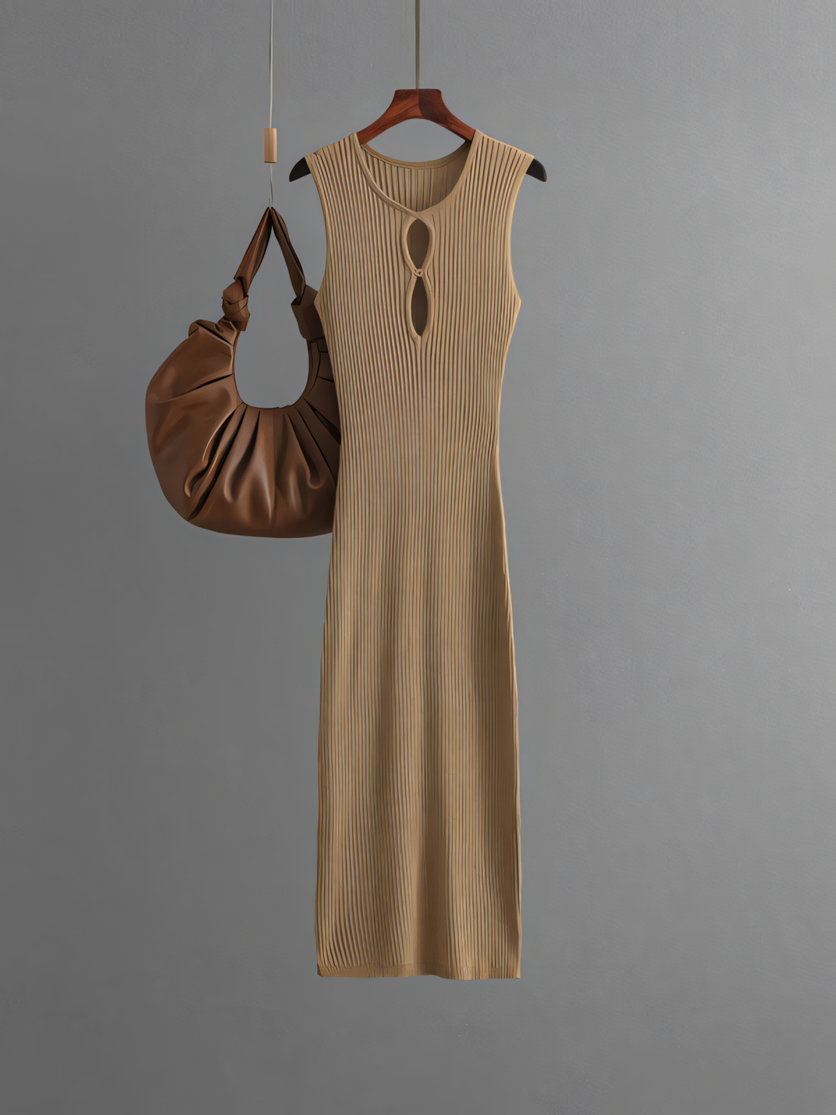 Solid Color Knit Sleeveless Midi Dress