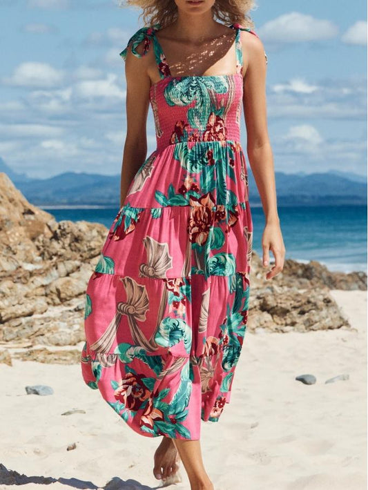 Pink Print Strap Maxi Dress