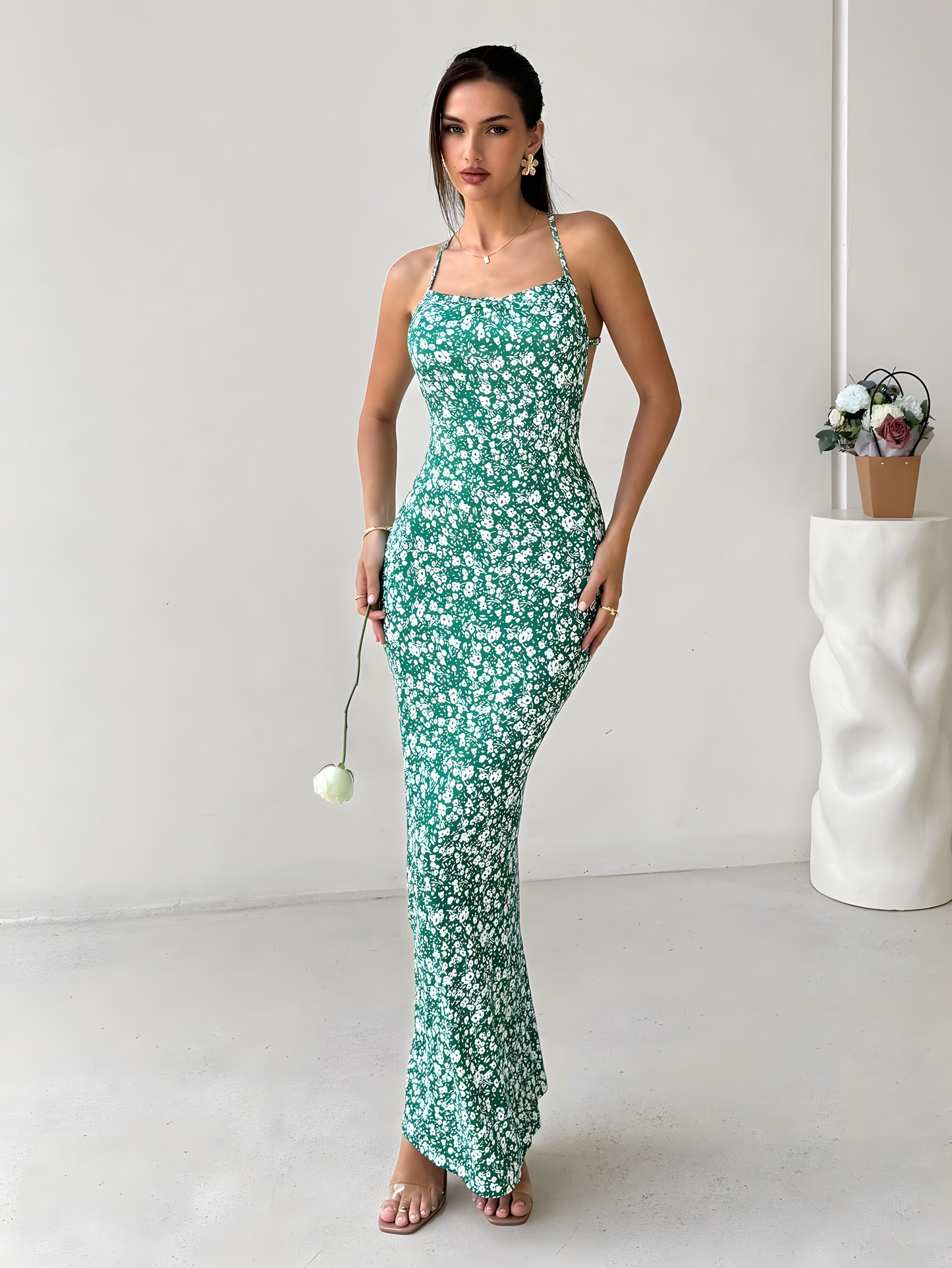 Sweet Suspender Backless Floral Maxi Dress
