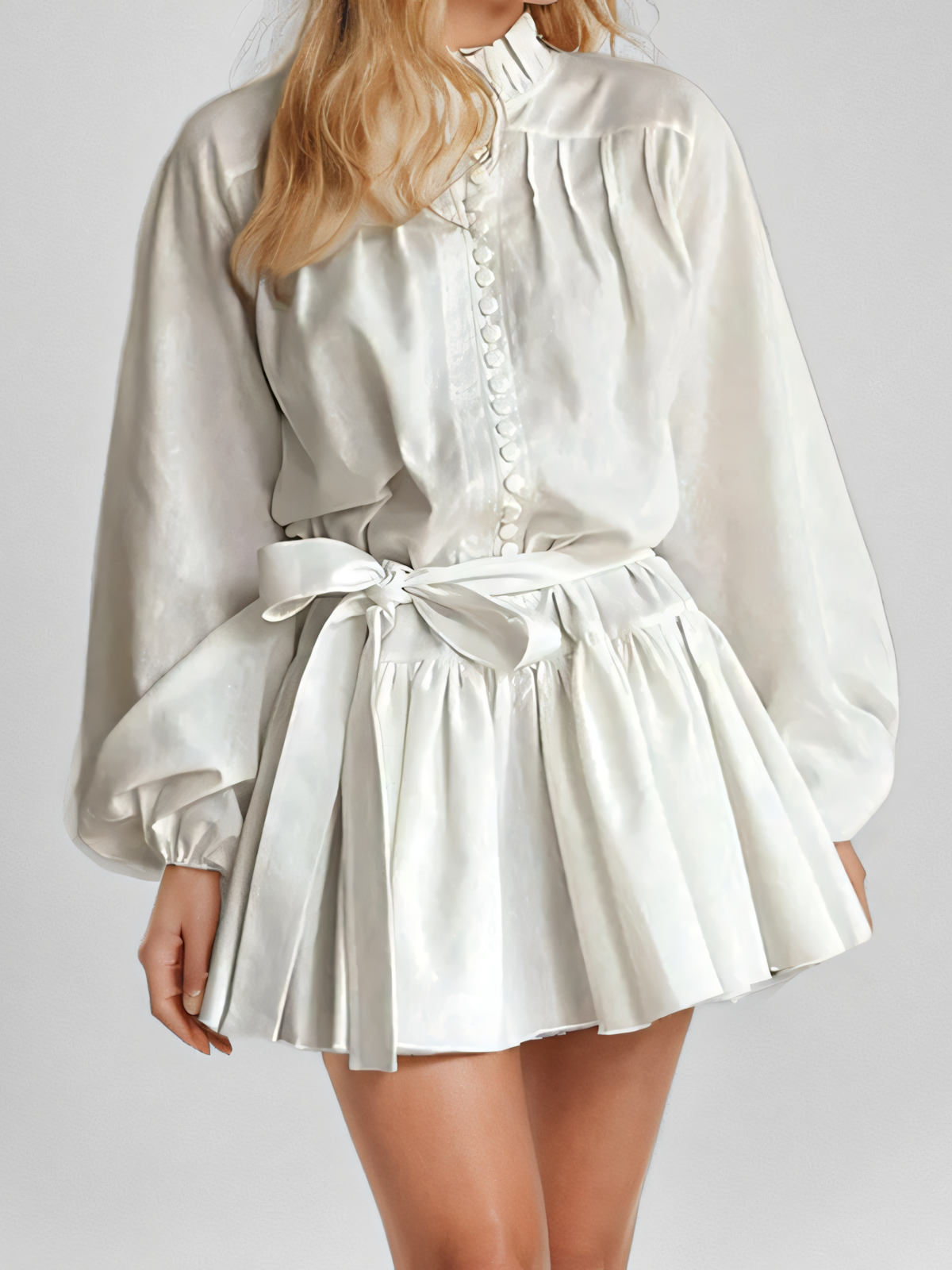 Long-sleeved Lace-up Floral Mini Dress