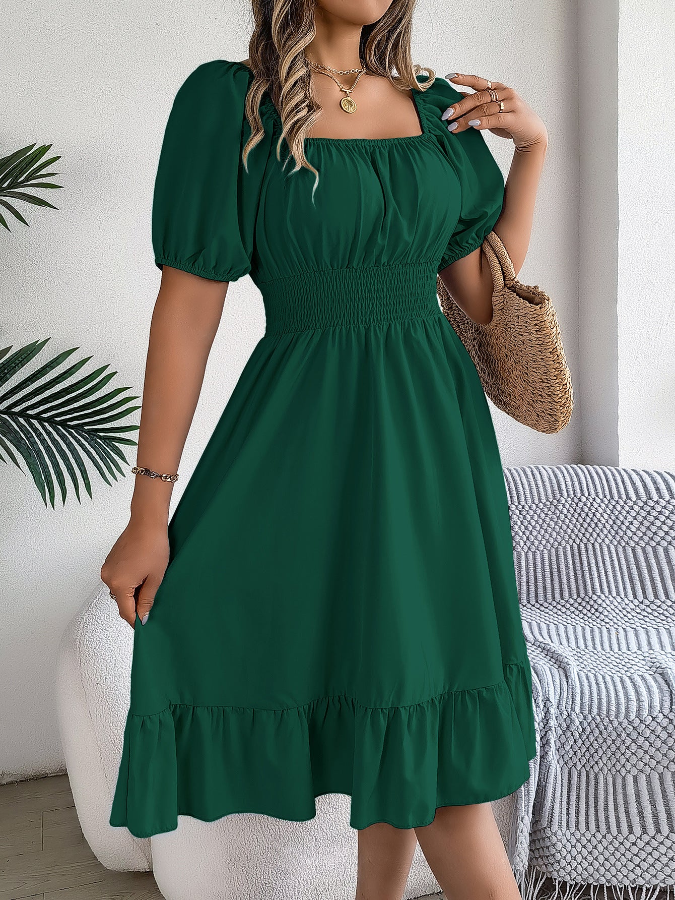 Short-sleeved Ruffle Midi Dress