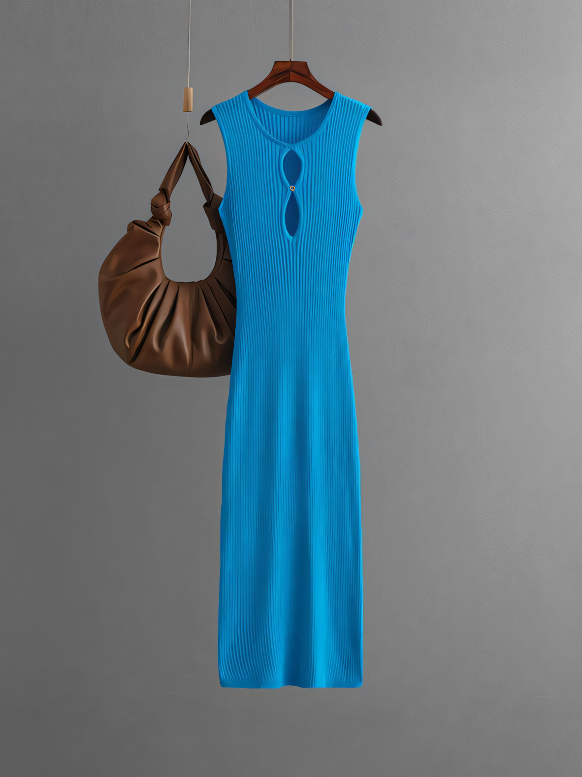 Solid Color Knit Sleeveless Midi Dress