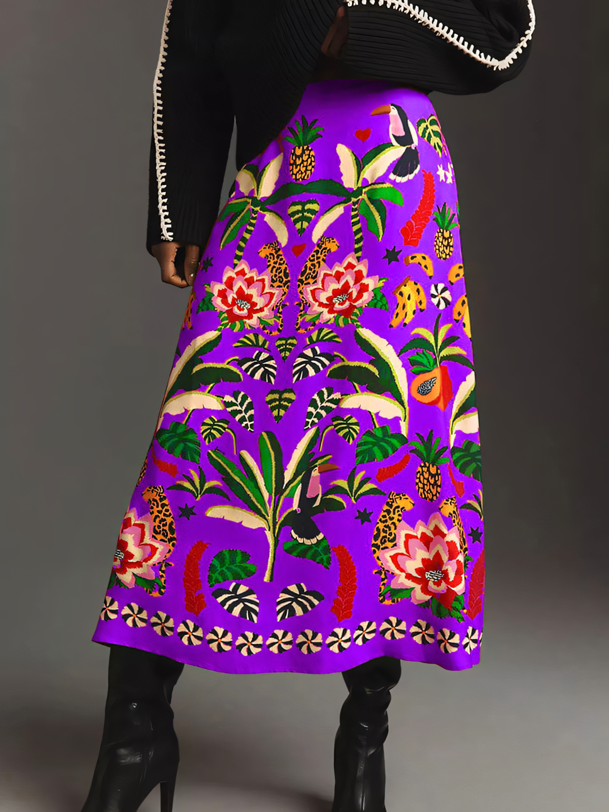 Tropical Botanical Print Vintage Bustier Skirt