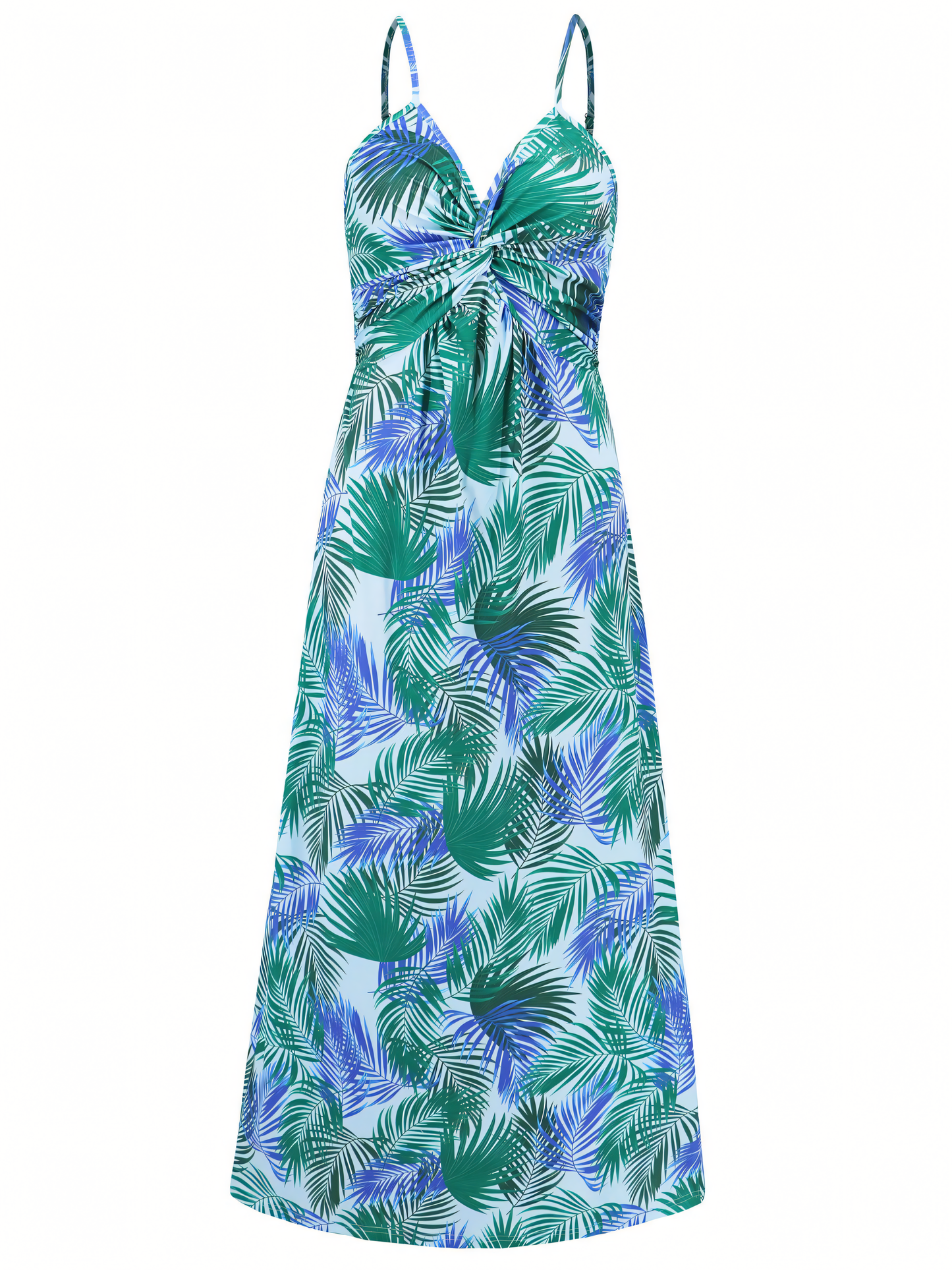 Light-blue Printed Halter V-neck Maxi Dress