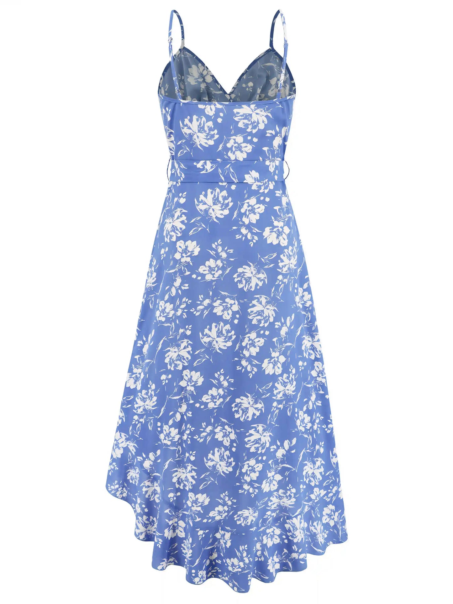 Blue Halter Irregular Floral Beach Maxi Dress