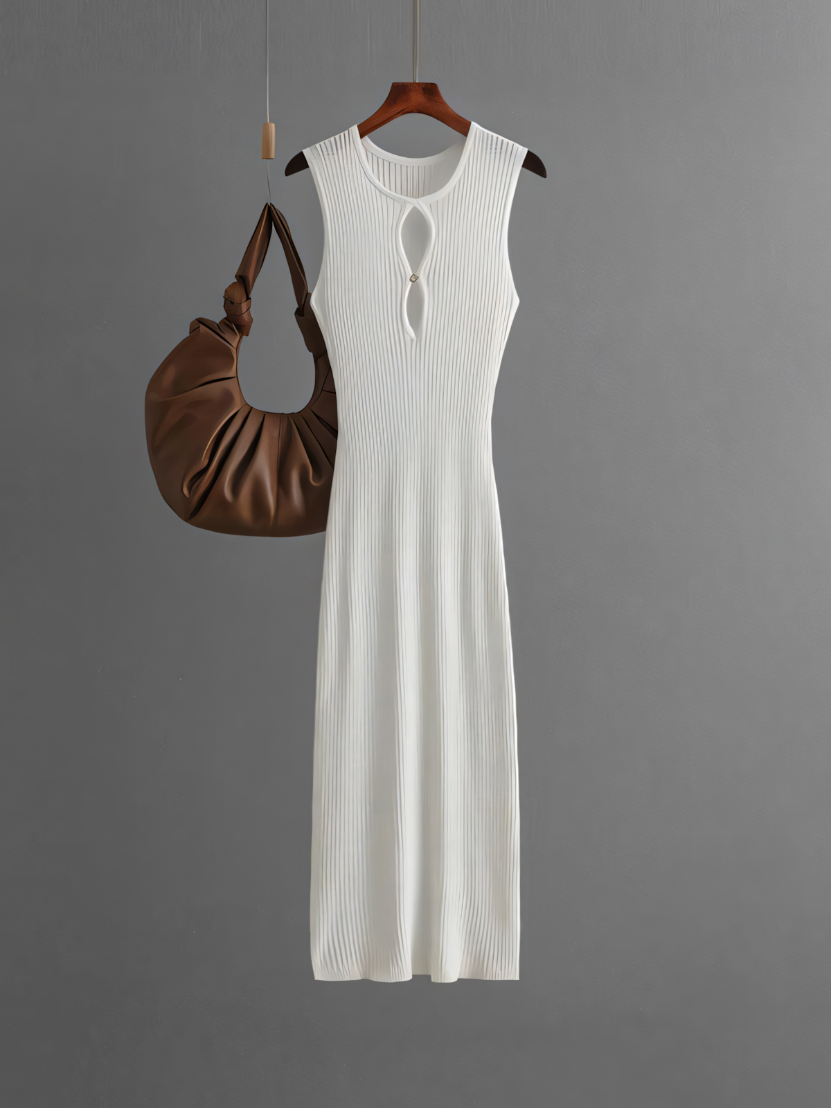 Solid Color Knit Sleeveless Midi Dress