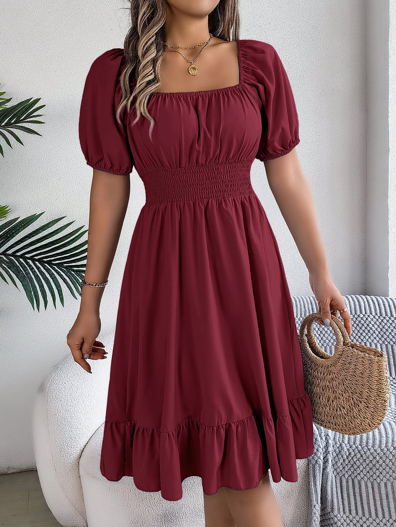Short-sleeved Ruffle Midi Dress