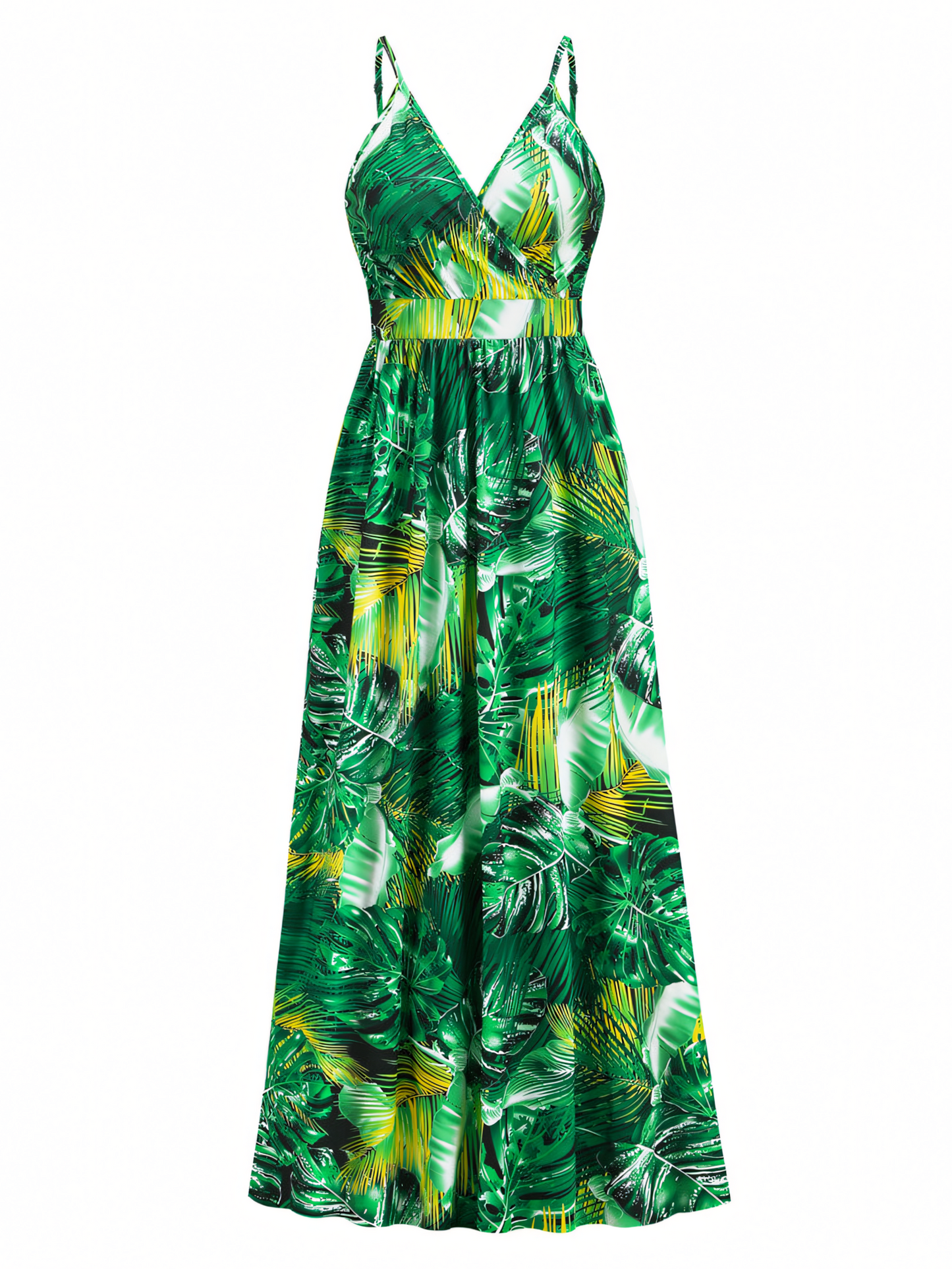 Dark-green Printed Bohemia V-Neck Halter Maxi Dress