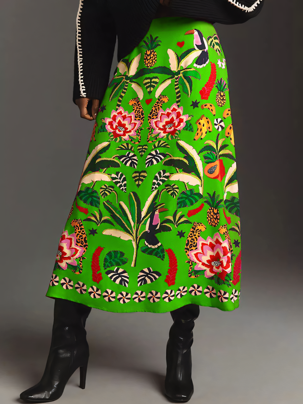 Tropical Botanical Print Vintage Bustier Skirt