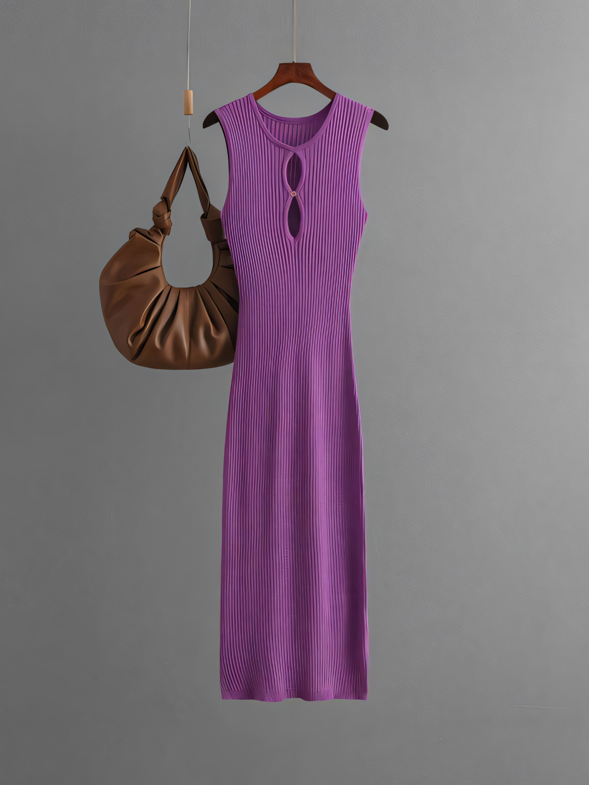 Solid Color Knit Sleeveless Midi Dress