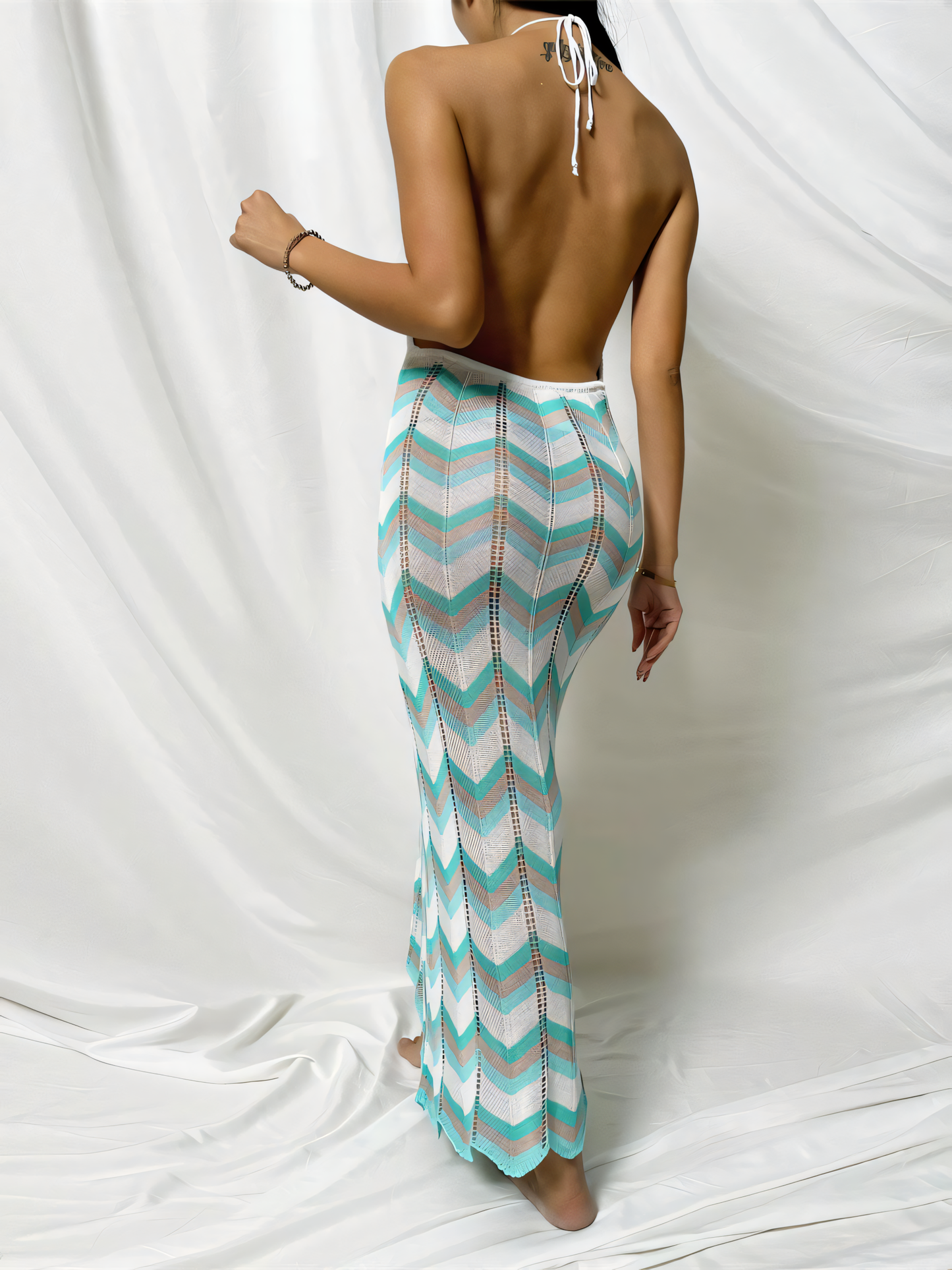 Striped Big Hem Tie Beach Bikini Cover-up